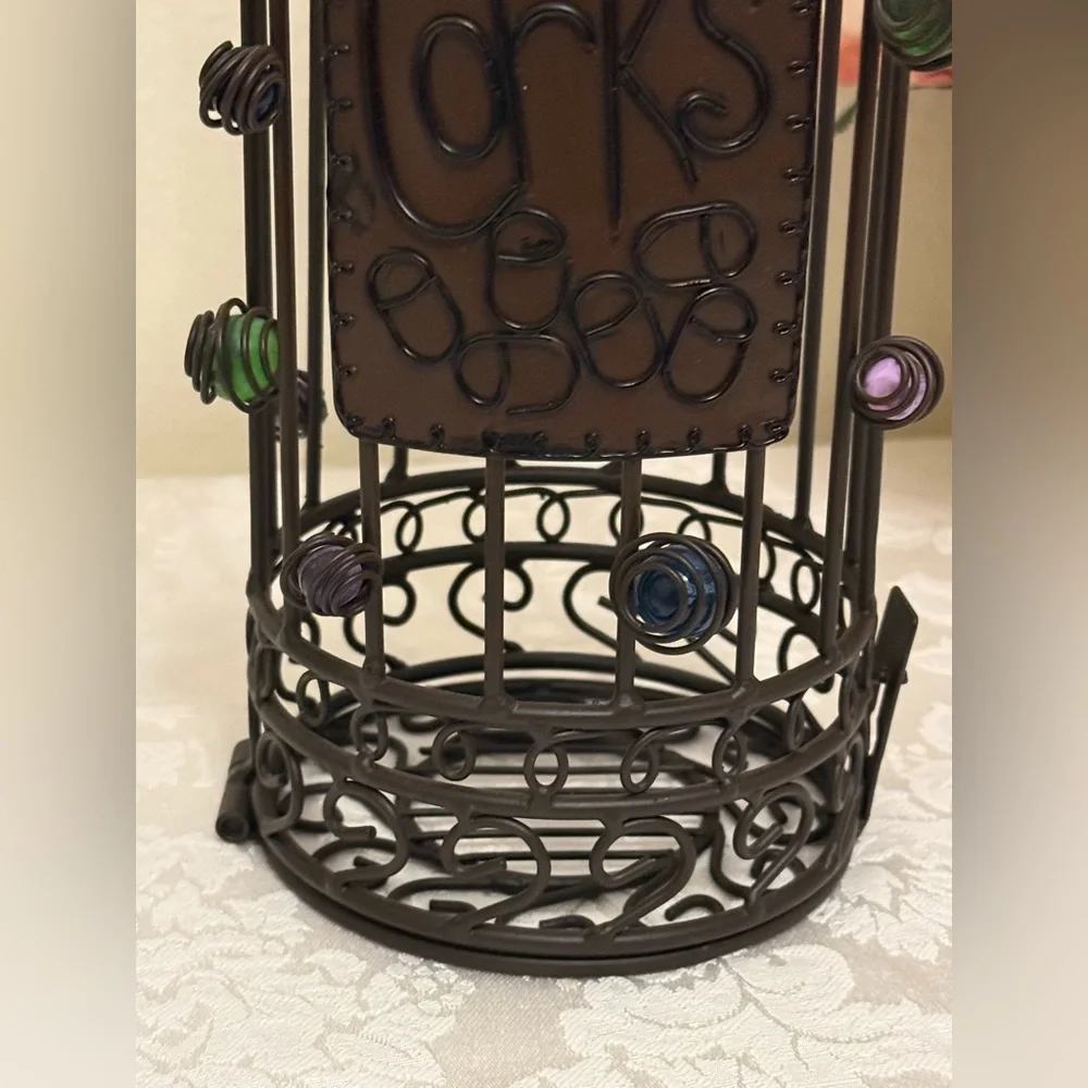 Black Decorative Wire Wine Bottle Cork Holder with Multicolor Accents